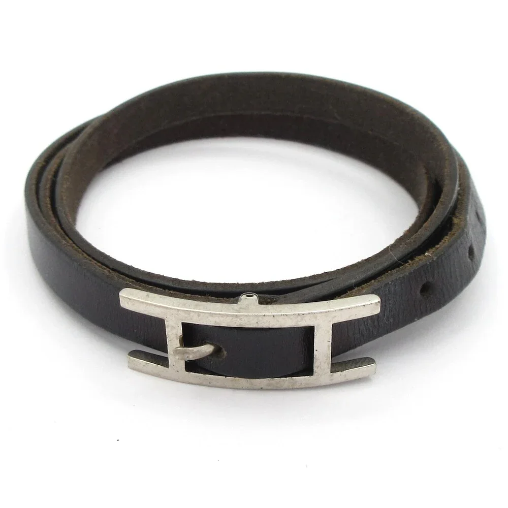 Hermès Hapi 3 Bracelet Black Silver Leather Hardware